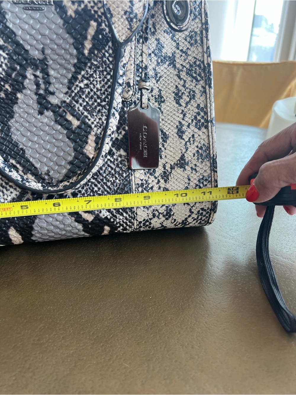 Coach Snake-Print Leather Satchel in Black and Cream - Picture 2 of 12